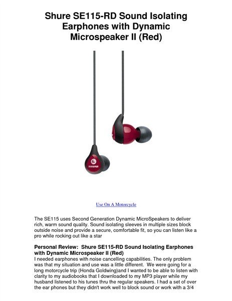 Shure SE115-RD Kulakiçi Kulaklık (Kırmızı)