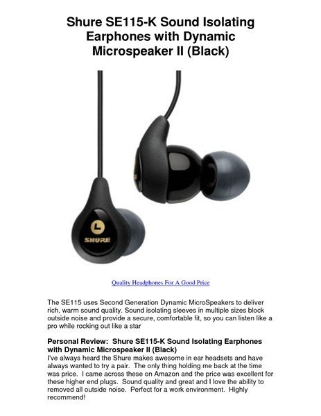 Shure SE115-K Yalıtımlı Kulakiçi Kulaklık (Siyah)