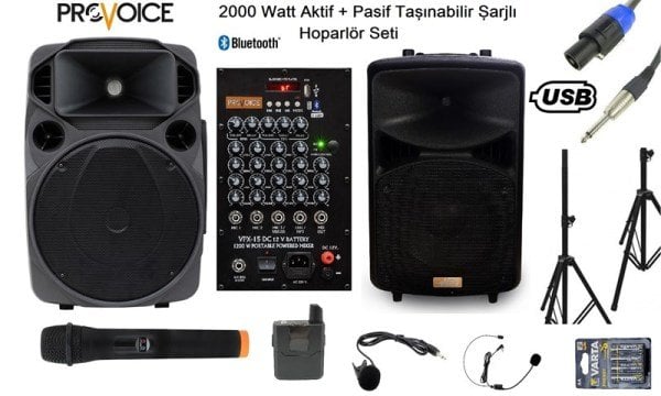 Provoice VPX-15 DCW 15 İnç 800 Watt Pasif + 15 İnç 1200 Watt Aktif Hoparlör Seti
