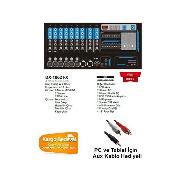 Denox DX-1062 FX 2x450W 4 Ohm Bluetooth USB/SD Mikser Amfi