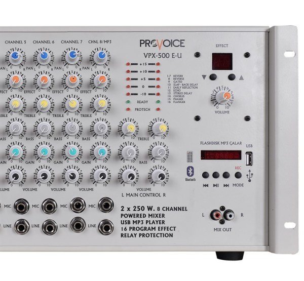 Provoice VPX-500E-U 500 Watt Efektli Usb'li 8 Kanal Anfi Mikser