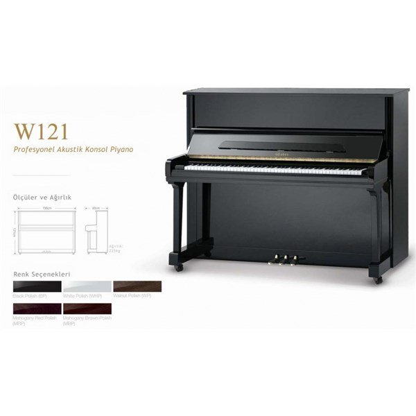 Weber W121-BP Konsol Piyano (121cm) Parlak Siyah