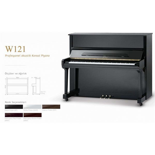 Weber W121-BP Konsol Piyano (121cm) Parlak Siyah
