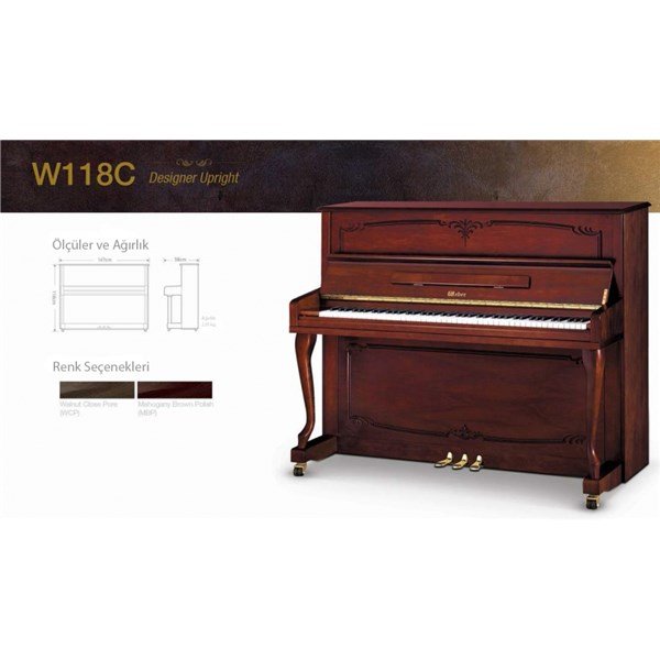 Weber W118C-WCP Konsol Piyano (118cm) İşlemeli Ceviz