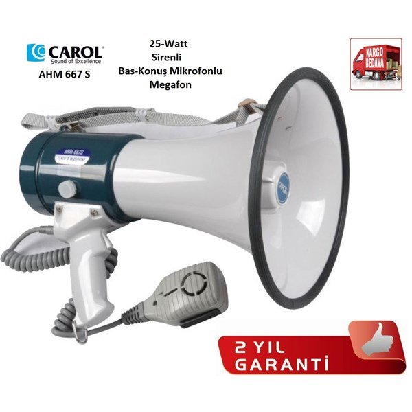 Carol AHM 667 S 25W Sirenli Bas-Konuş Mikrofonlu Megafon