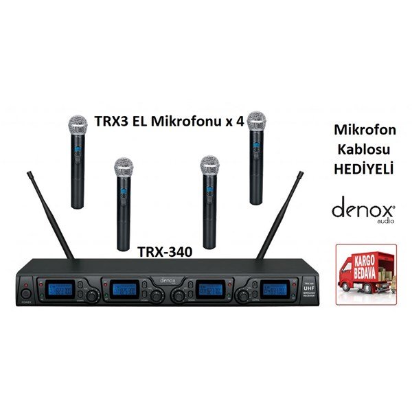 Denox TRX-340 4H UHF Band 4 x TRX3 EL Tipi Telsiz Mikrofon Seti