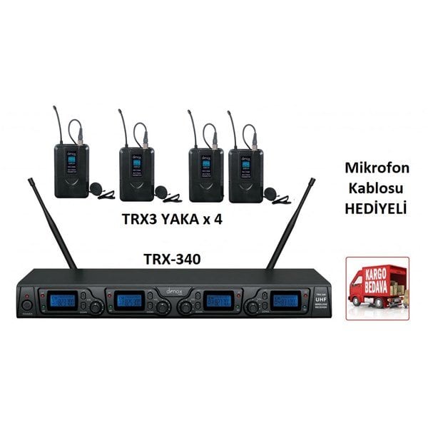 Denox TRX-340 4B Uhf Band 4 x TRX3 YAKA Tipi Telsiz Mikrofon Seti