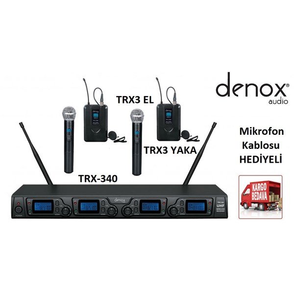 Denox TRX-340 4HB UHF 2x Trx3 Yaka + 2x Trx3 El Tipi Telsiz Mikrofon