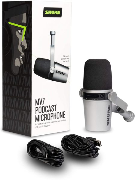 Shure MV7 Podcast Radyo ve Stüdyo Yayın Mikrofon Gümüş