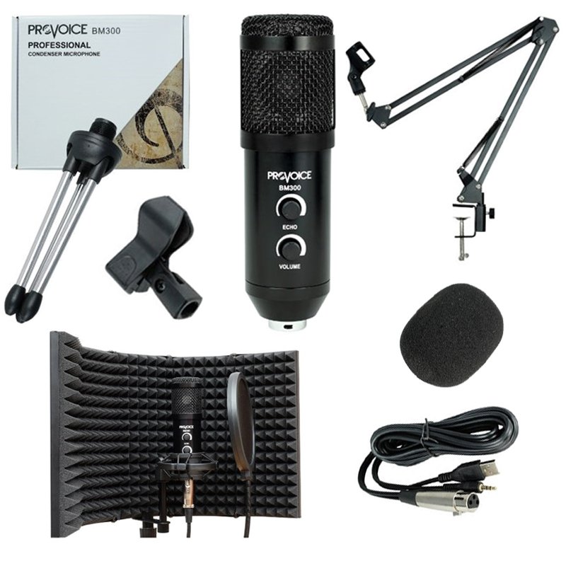 Provoice BM-300 Mikrofon + AS-21 Stand + Yalıtım Paneli + Pop Filtre Siyah