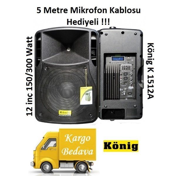 König K-1512A 12 inç 150/300 Watt 2-Yollu Aktif Kabin Hoparlör