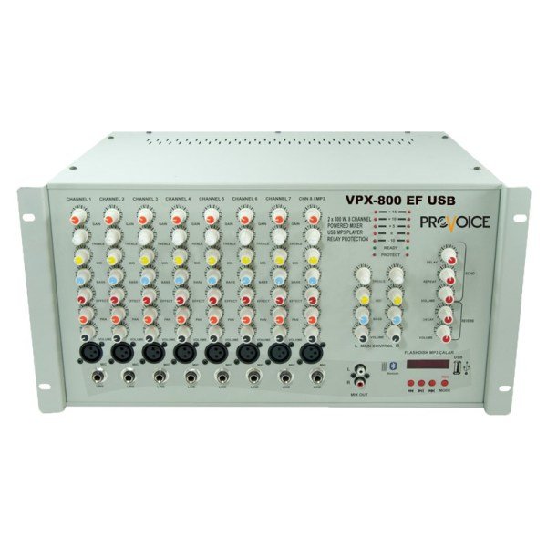 Provoice VPX-800 EF USB 8 Kanal Mikserli Amplifikatör
